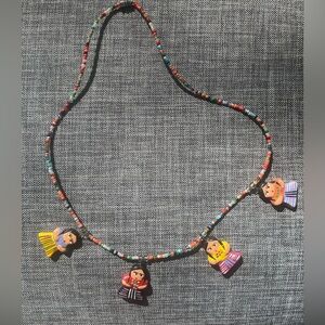 VTG- Boho Hand painted Native American Ceramic Ladies Necklace w/Colorful Beads